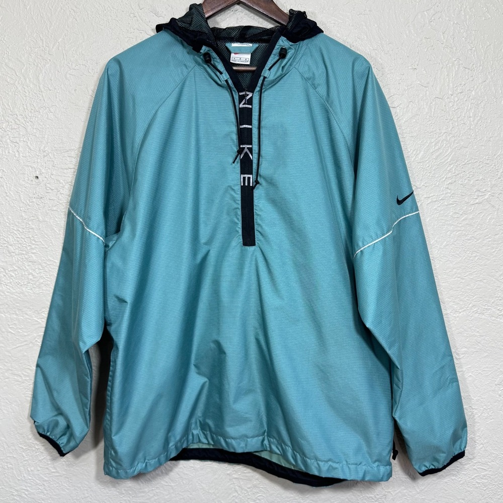Vtg 90s Nike Anorak Jacket Lg Ripstop Windbreaker Spellout Logo Streetwear Y2K‎